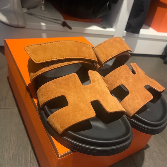 NIB HERMES authentic brown suede chypre sandals gold caramel new in box 35 5 - Picture 4 of 6